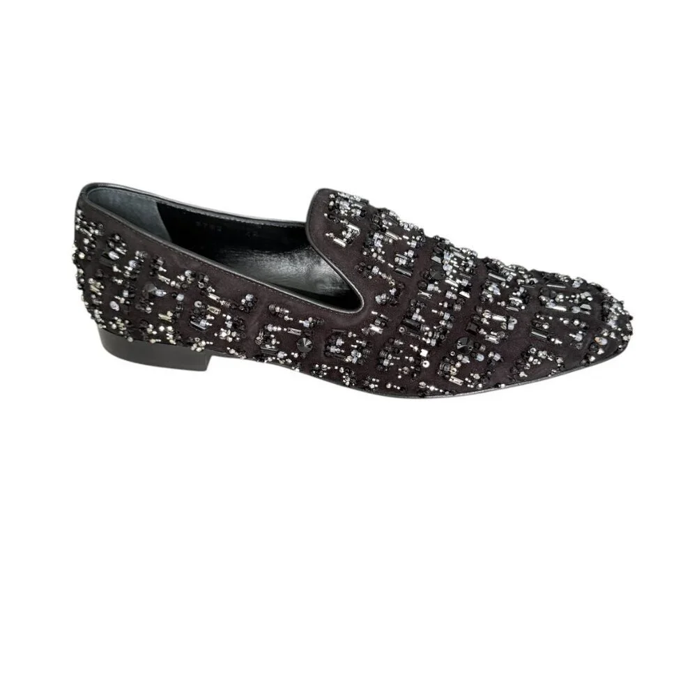 Versace 1003792 Men's‎ Black leather loafer embellished beading, 42